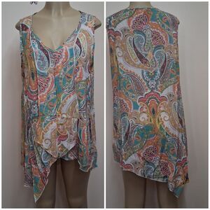 Spense Women's Boho Asymmetrical Paisley Tunic Top XL Multicolor Artsy Summer